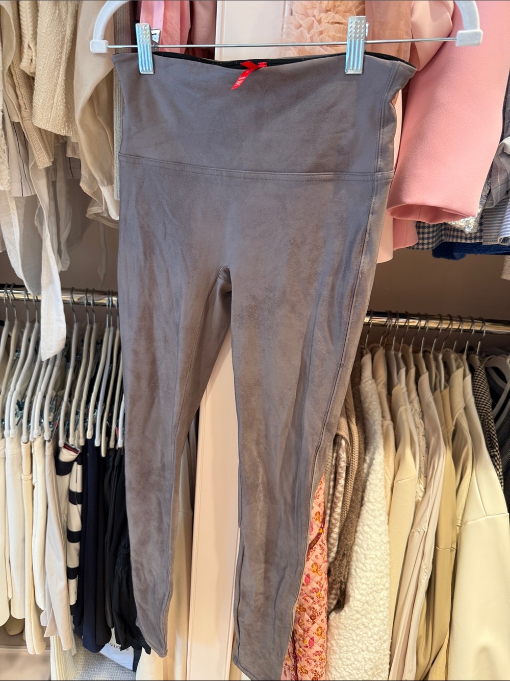 SPANX Neutral Gray Faux-Suede High-Waist Leggings